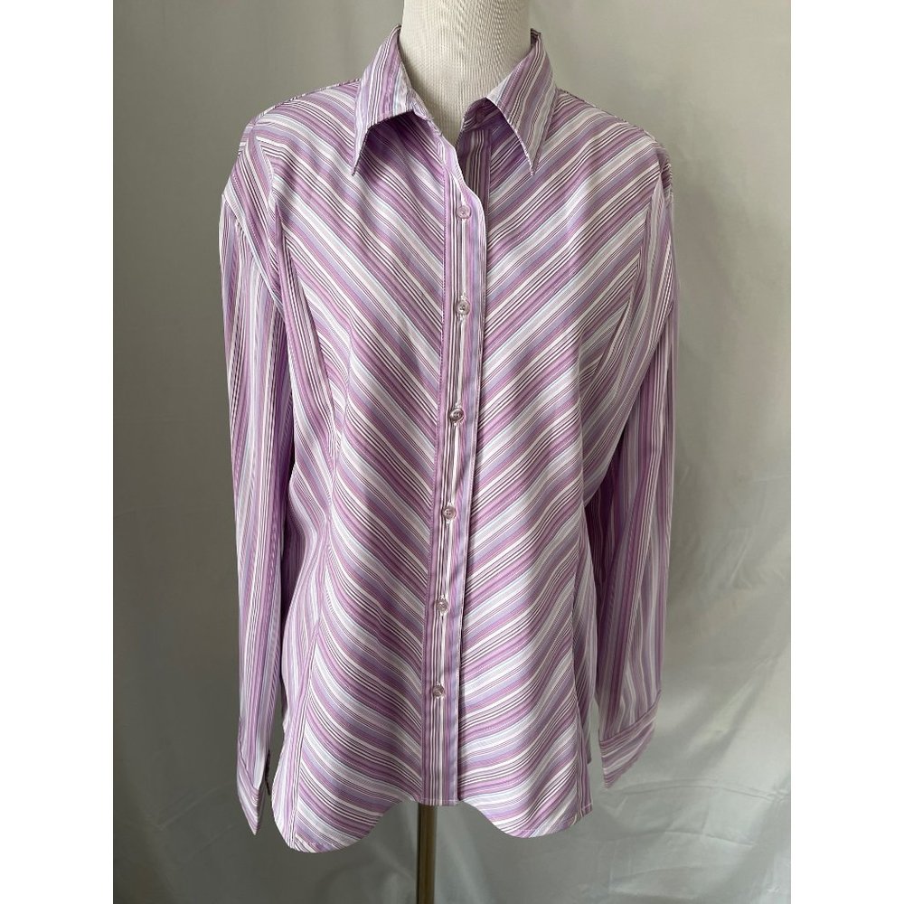 DCC Missy Chevron Striped Button-Down Long Sleeve Blouse